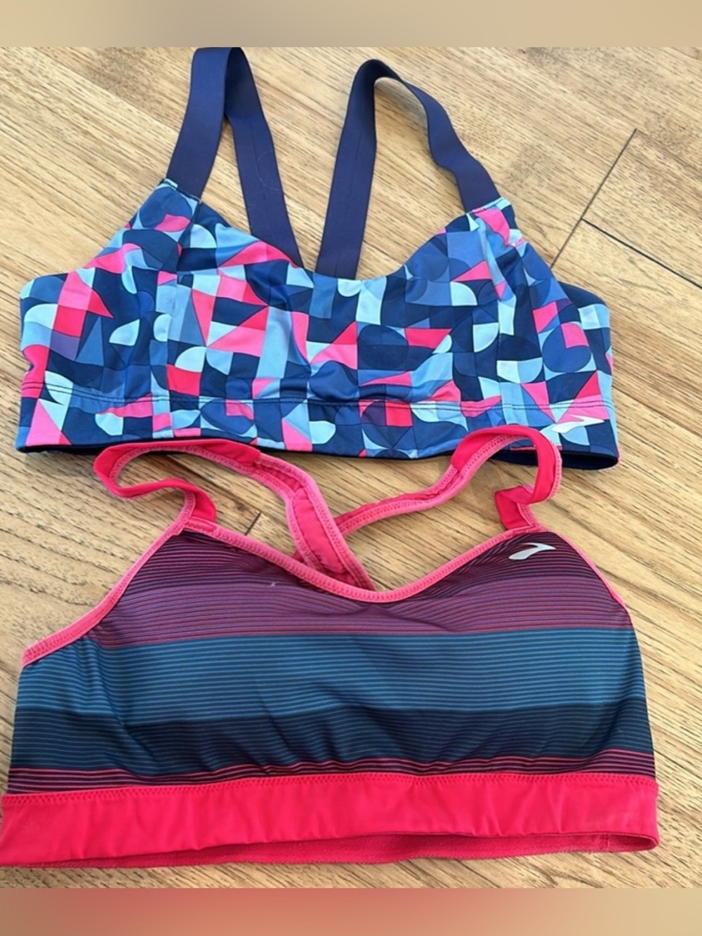 TWO Women’s medium sz Patterned and Striped Sports Bras